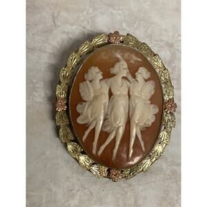 Vintage/Antique Cameo Brooch Pin 3 Muses 1-1/4” Rose Gold Tone